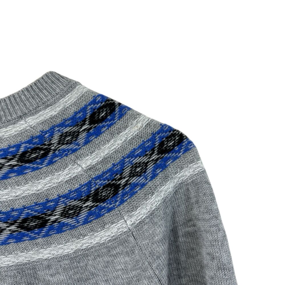 Talbots Petites Medium MP Cardigan Sweater Nylon Lambswool Gray Fair Isle Womens - Picture 12 of 14